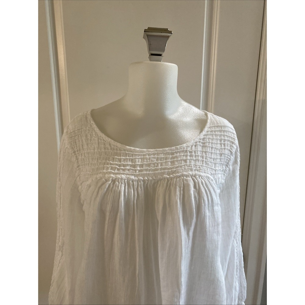 The White Company 100% Linen Blouse Top Size 10 White Pintuck Gauze Peasant Boho - Picture 2 of 15